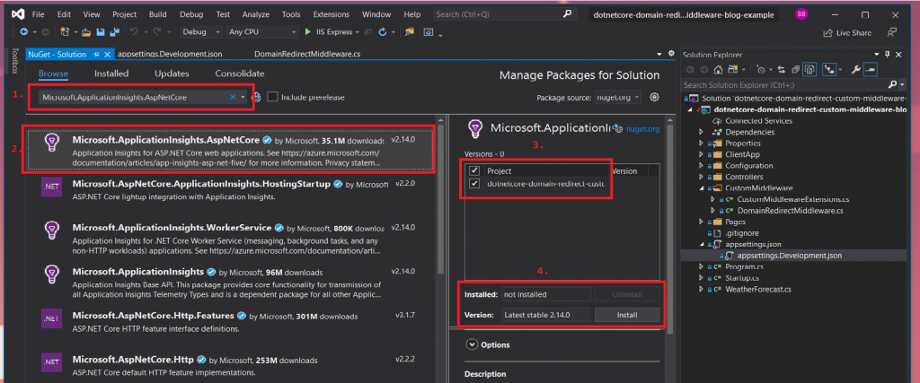 install Microsoft.ApplicationInsights.AspNetCore NuGet package